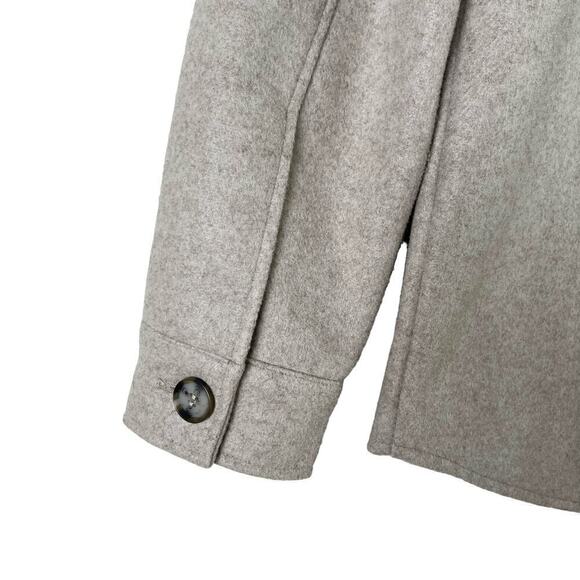 AVEC LES FILLES Button Front Boyfriend Shacket in Beige Oat Melange, Size Small - Picture 9 of 14